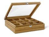 12 Compartment Tea Box with Window Bamboo